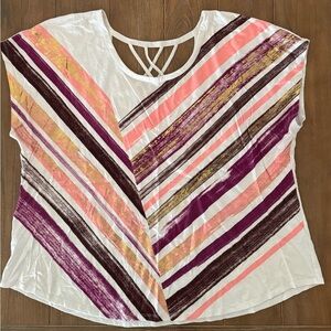 Lane Bryant Multicolor Striped Short Sleeve Top